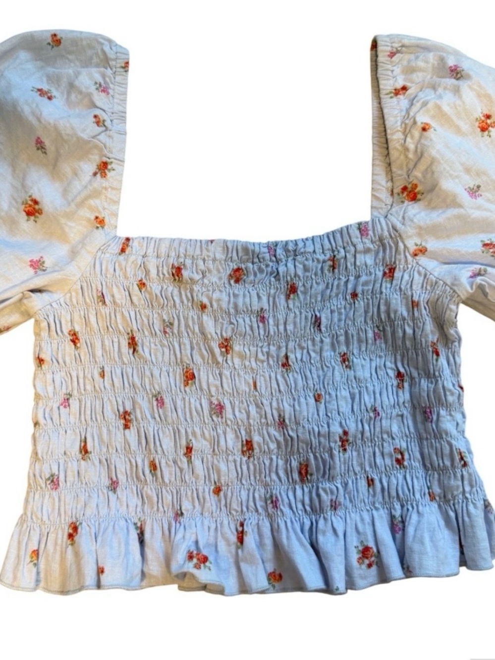 Altar'd State Light Blue Floral Smocked Crop Top - Picture 2 of 6